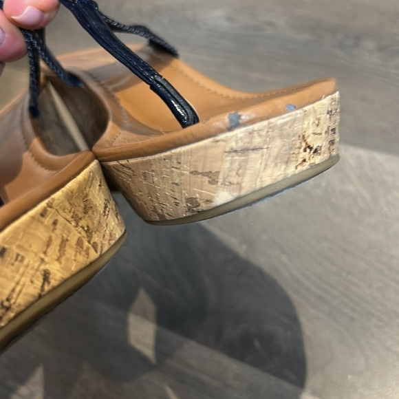 Tommy Hilfiger Cork Wedge Heeled Thong Sandals Navy Blue Tan Women’s 8.5 - Picture 12 of 16